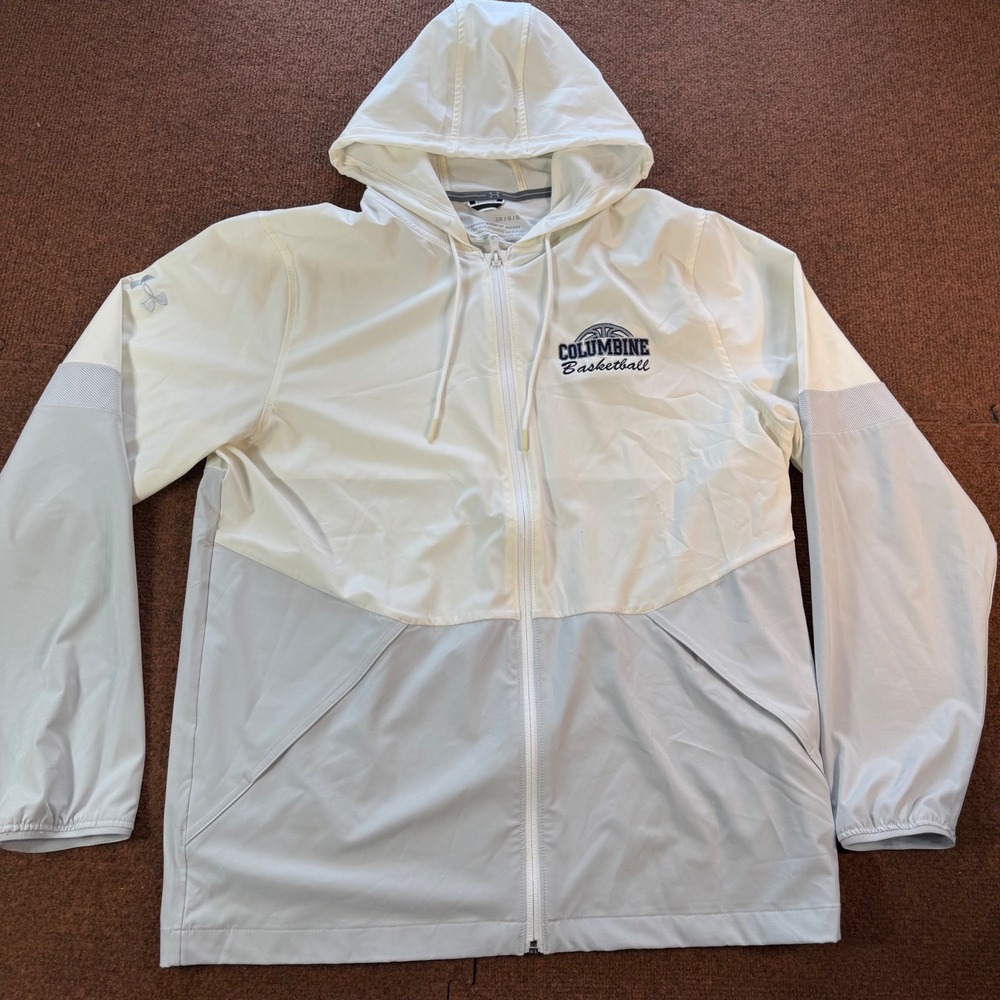 Under Armour Mens UA Squad Warm-Up Jacket White Grey Columbine Basketball Large
